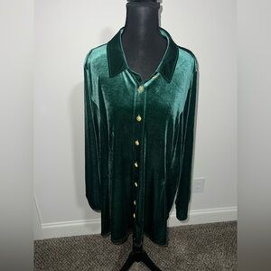Soft Surroundings Enchanted Velvet Shirt - Jewel Green Size XL Gold Buttons